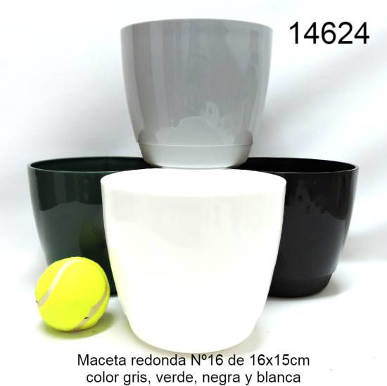 Imagen de MACETA REDONDA NRO 16 GRIS-VERDE-NBEGRA-BLANCA 16X15CM 5.25